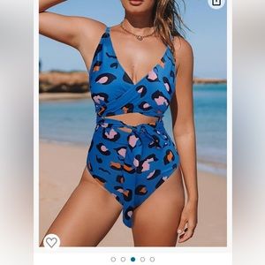 2/$30 Avanova leopard print blue wrap ONE PIECE swim suit M cutouts